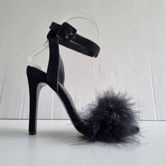 Aje. Black Feather & Suede Open Toe Stilettos Size 36 - Picture 4 of 10